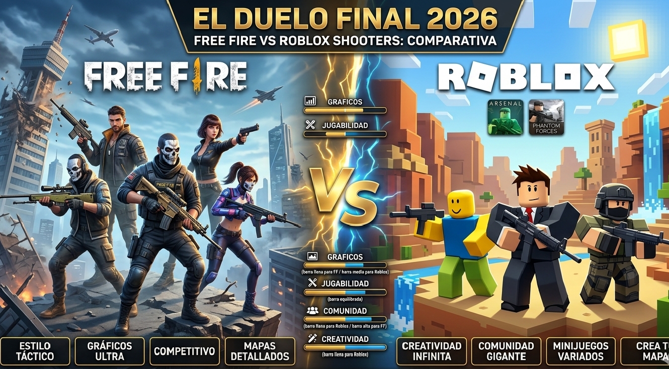Comparativa de Free Fire y shooters de Roblox en 2026