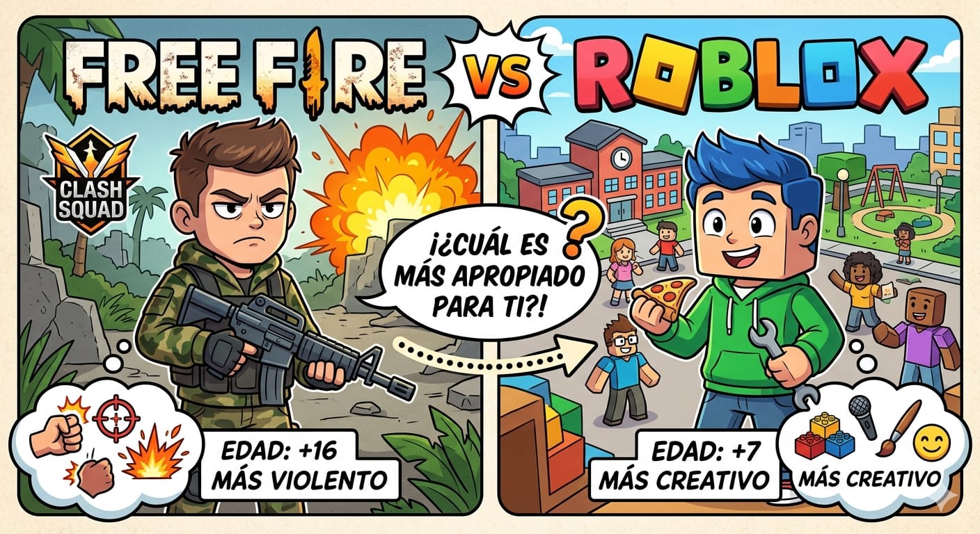 ¿Roblox o Free Fire? Comparativa de qué juego es más apropiado para niños en 2026