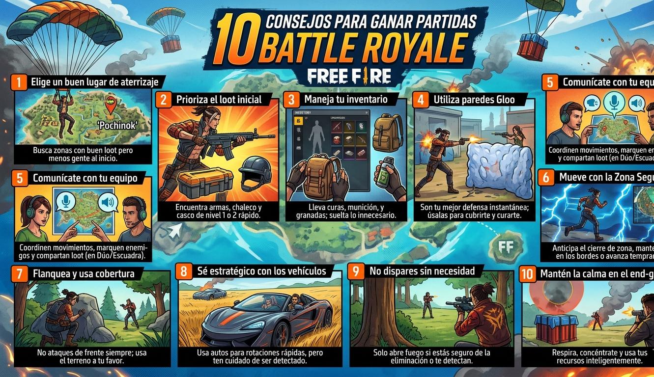 Jugador de Free Fire en posición táctica usando Gloo Wall durante una partida de battle royale en 2026