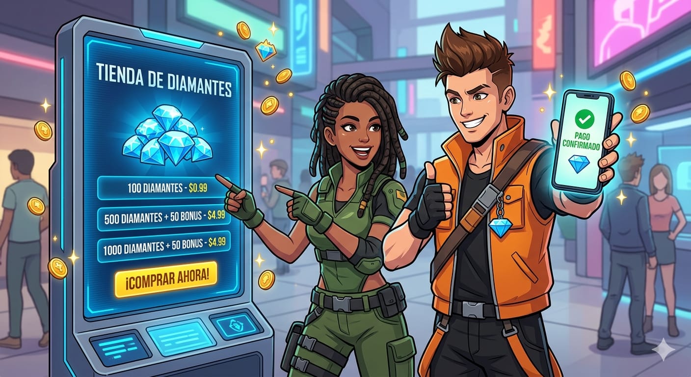 Tienda de diamantes de Free Fire mostrando los distintos paquetes disponibles en 2026